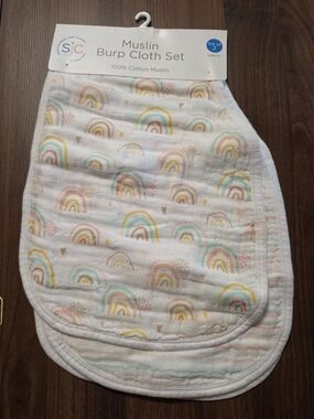 Muslin Burp Cloth Set - Pastel Rainbow & Stripes (2 Pack)